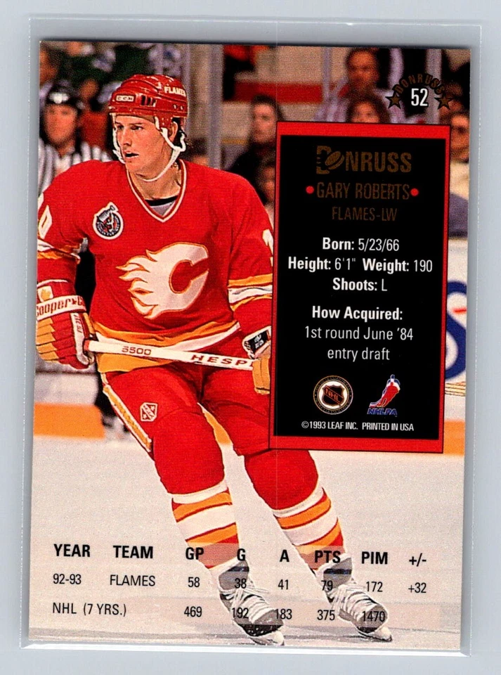 1993-94 Donruss #52 Gary Roberts Calgary Flames - Image 2 of 2