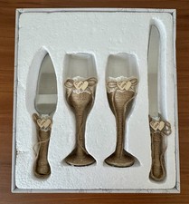 Wedding Cake Server Set Champagne Wine Glasses 4 Piece Rustic 2 Ship Option