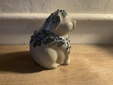 Salmon Falls Stoneware Pottery Piggy Bank Multicolor, Signed, Vintage Pig
