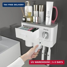 Toothbrush Holders for Bathrooms, 2 Cups Toothbrush Holder Wall Mounted with Too