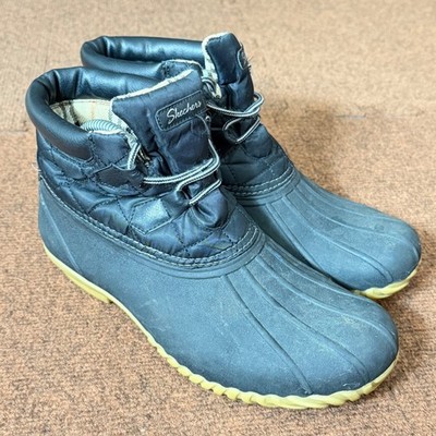 Skechers Pond Duck Boots Womens 9 Black Quilted Water Resistant Rain Snow 48890