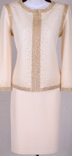 NWT ST.JOHN Women's Cream Gold Trim Studs Rhinestone Zip Jacket Skirt Sz 6-8