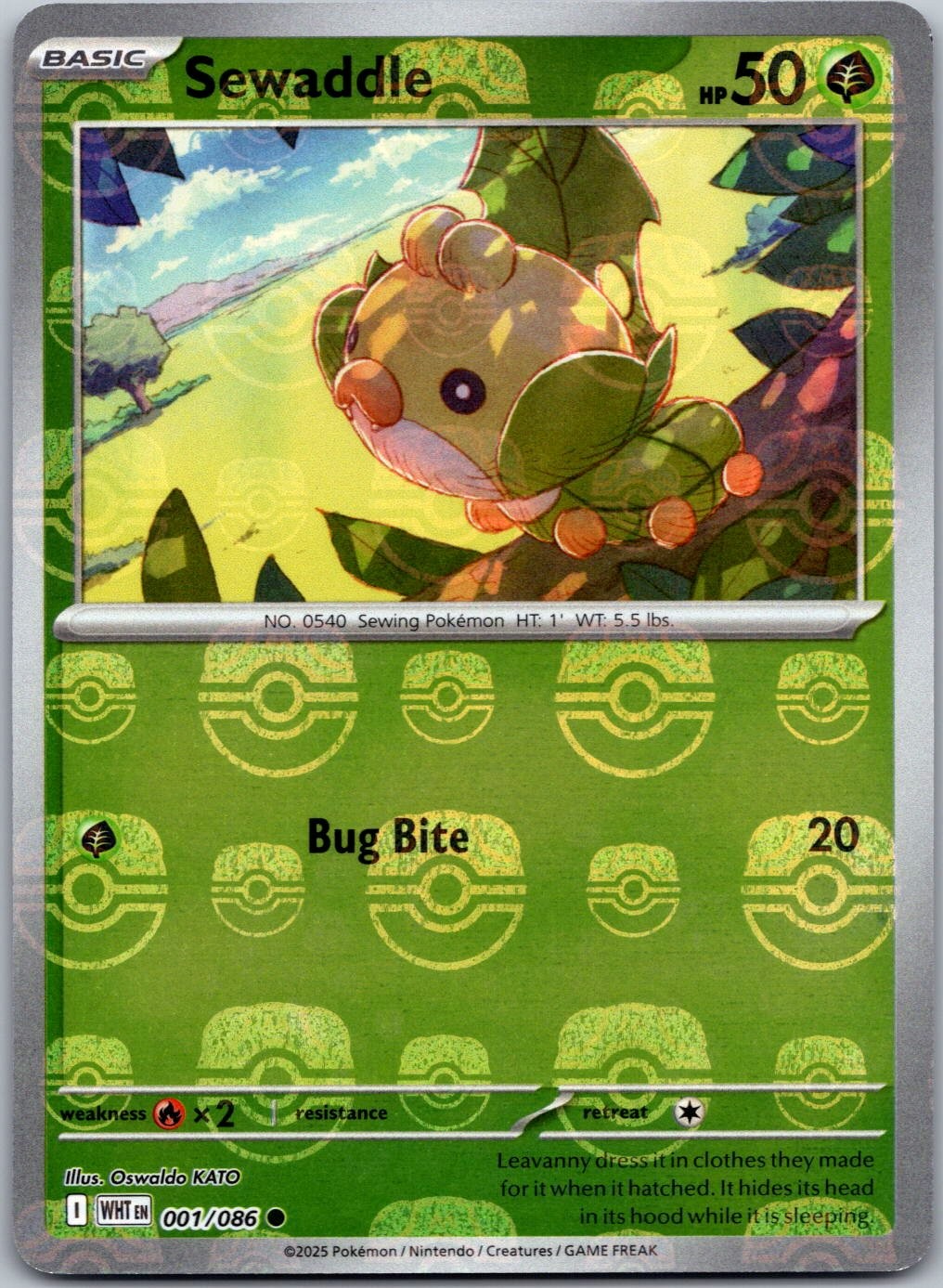 Sewaddle (Master Ball Pattern) 001/086 SV: White Flare Common NM