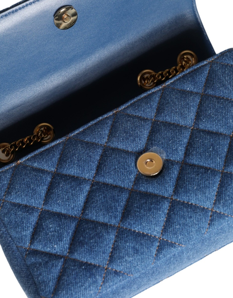 Versace Blue Quilted Denim Leather Crossbody Shoulder