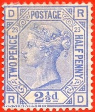 SG. 157. J25. " RD ". 2&frac12;d Blue. Plate 23. A fine mounted mint example. B89640