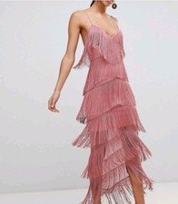 ASOS Pink Fringe Midi Dress, Size 4