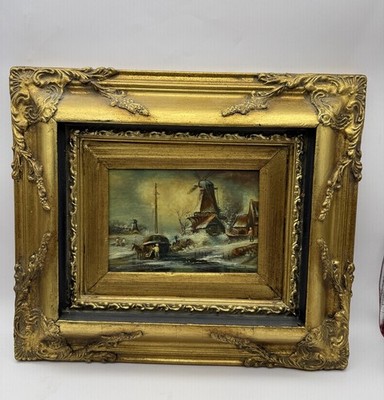 Antique Oil Painting Dutch Winter Landscape Signed Bilderbeck | eBay