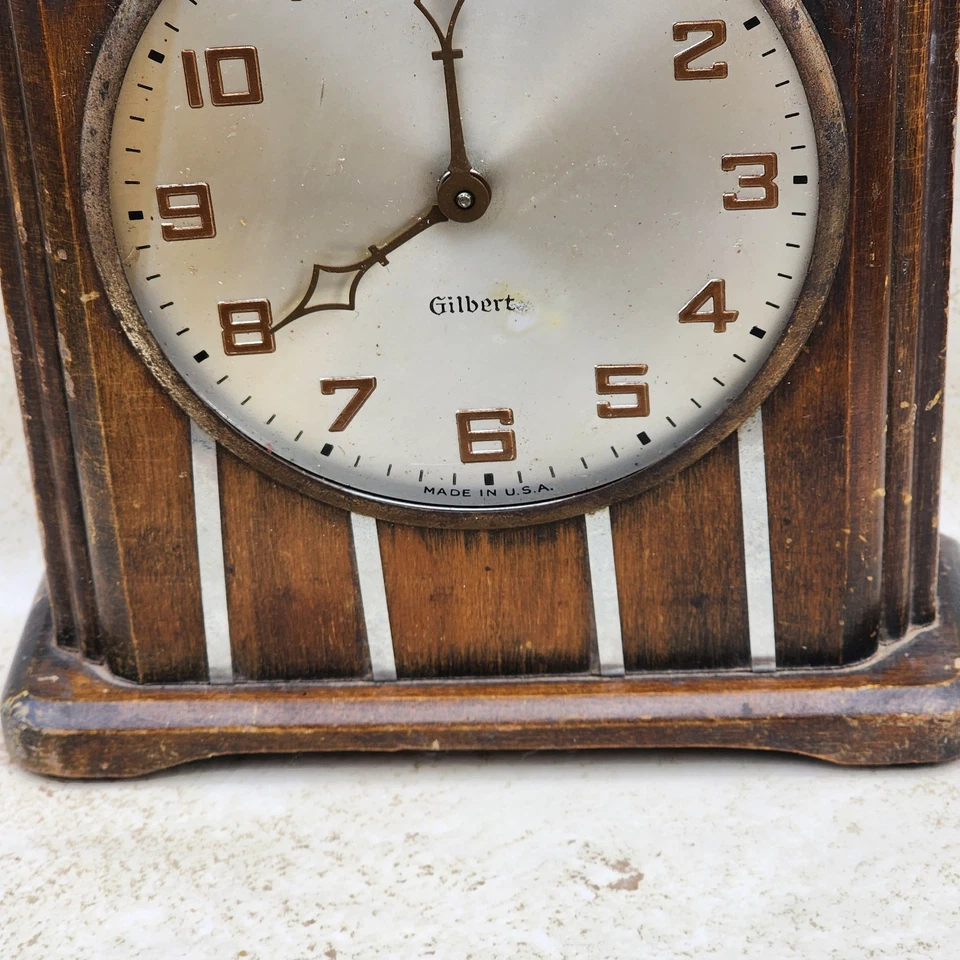 Antiguo Reloj Gilbert Art Deco Caja Madera Manto EE. UU. 1807 Falta Vidrio - Funciona Foto 3 de 4