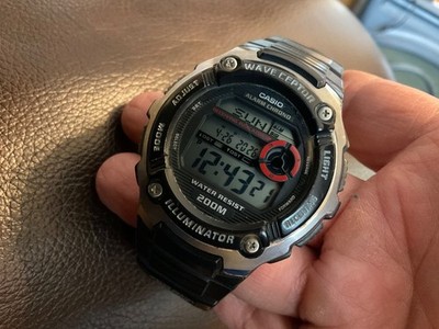 Casio Wave Ceptor Watch Men 3140 WV-200A 45mm Black Alarm Chrono New Batt Diver!