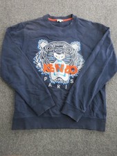 Kenzo Sweatshirt Mens Medium Blue Fleece Crewneck Pullover Tiger Logo Paris