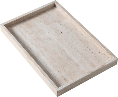Natural Travertine Stone Tray 15x10 Inch Rectangular Vanity Kitchen Organizer Se