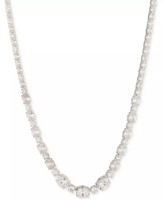 $125 Givenchy Silver Tone Mixed-Cut Cubic Zirconia Tennis Necklace