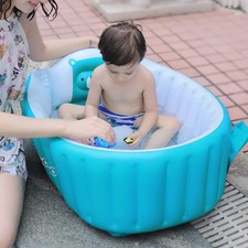 Blue Inflatable Baby Bath Tub, Portable Foldable Travel Mini Swimming Pool