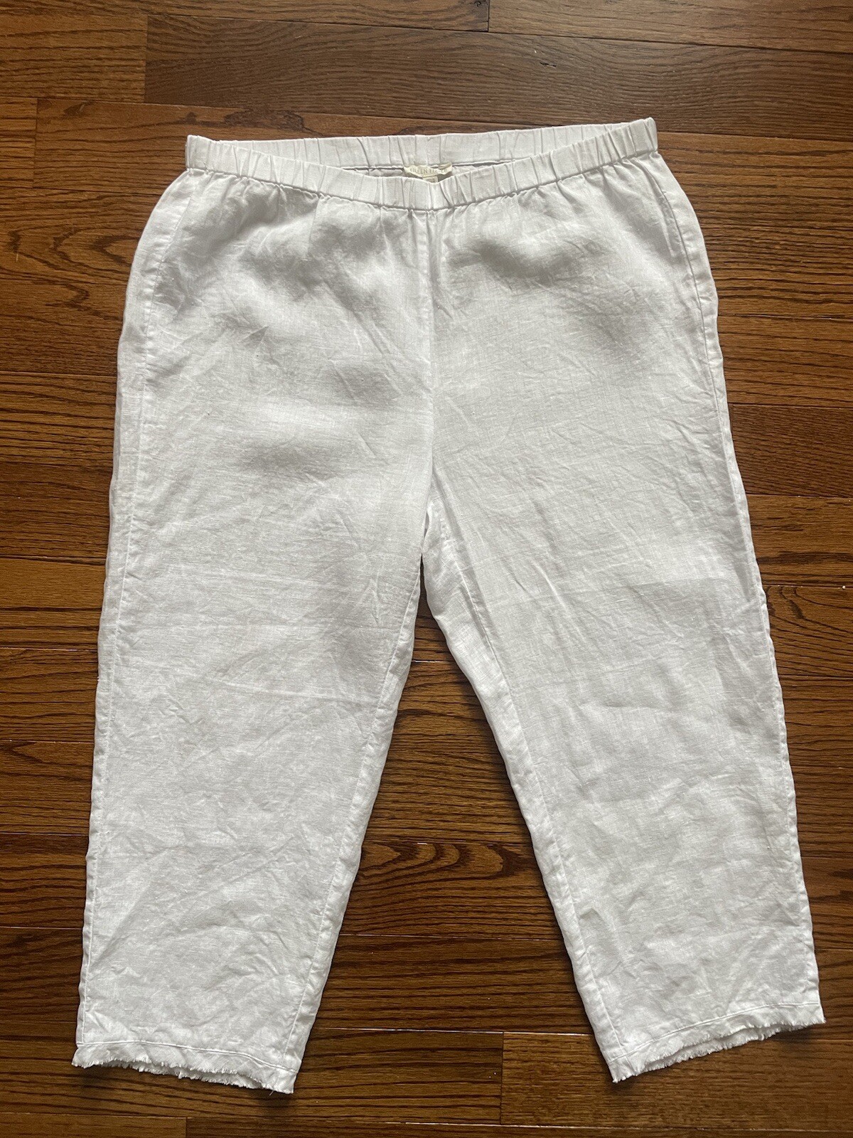Eileen Fisher Women M Organic Linen Capri Pant White Elastic Pull On Resort Wear