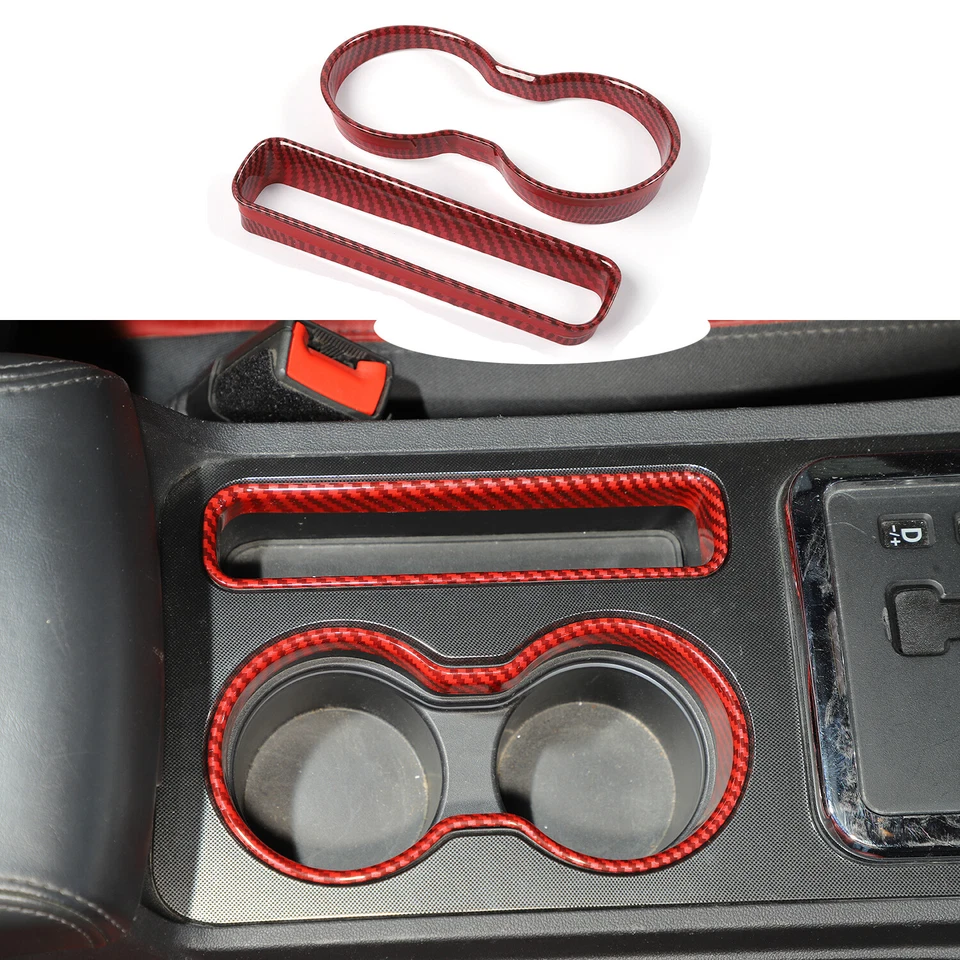 Center Water Cup Holder Trim Cover for 2009-14 Dodge Challenger Red Carbon Fiber - Image 3 of 4
