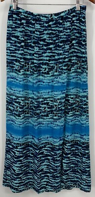Ambar Maxi Skirt Size Medium M Blue Black Print Zipper Pleat Side Slit Women New