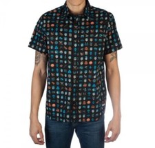 Bethesda Mens Fallout Game Icons AOP Woven Button-Up Black Shirt Size Medium. 