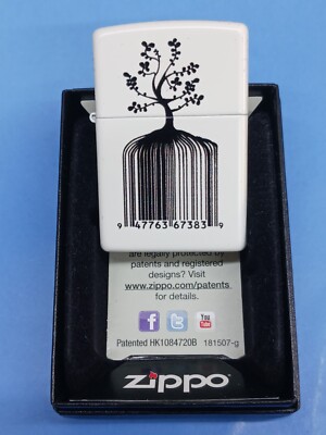 Zippo White Matte Indentity Bar Code Lighter 28296 for sale online 