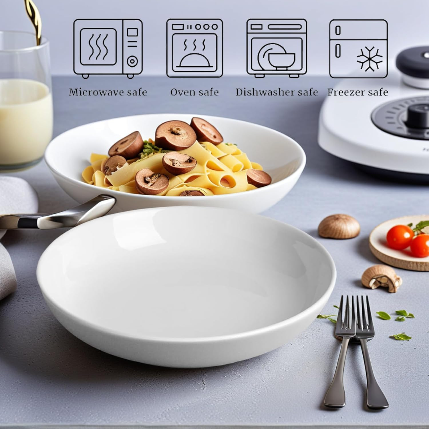 Deecoo 7 Pack Porcelain Pasta Bowls Ceramic , Large Serving Bowl, Wide and Shall