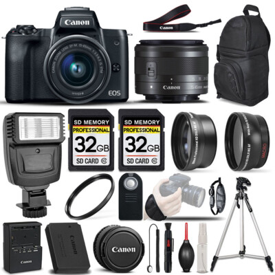 Canon EOS M50 II Mirrorless Digital SLR Camera - 3 Lens Kit + 64GB + PRO FLASH