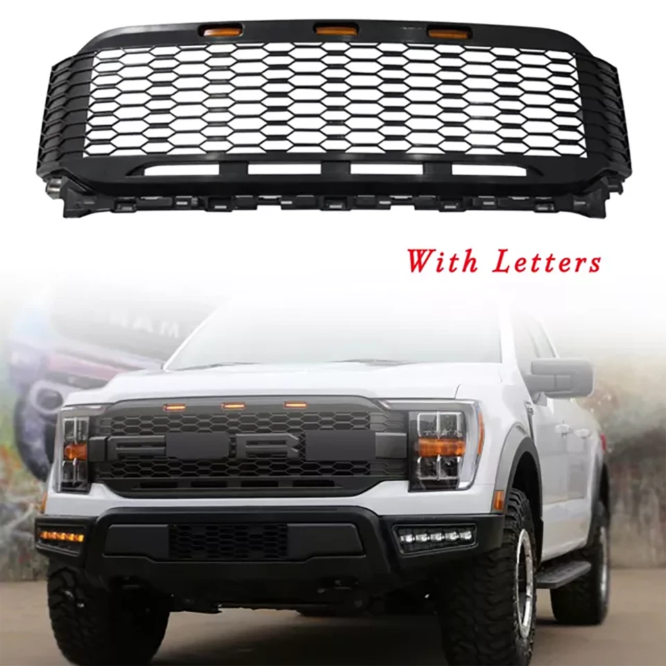 For 2021-2023 Ford F150 Front Grille Upgrade Raptor Style Bumper Grill Black ABS - Image 2 of 4