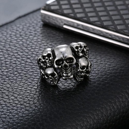 Men's Stainless Steel Unique Gothic Skull Ring Biker Punk Retro Biker Motorcycle - Picture 7 of 12