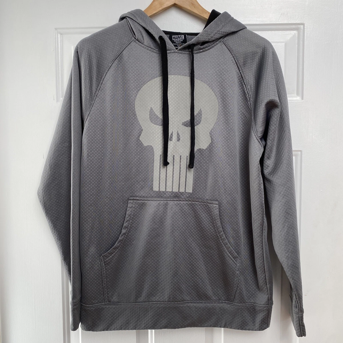 Marvel Men s Punisher Skull Logo Grey Pullover Hoodie Size M EUC