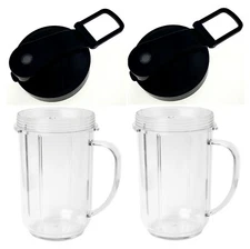 Blenpar 2pk Flip Top to Go Lid with 16oz Mug Cup Jar,Compatible Magic Bullet
