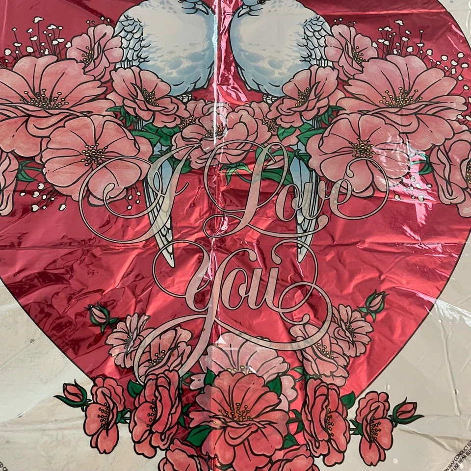 I love you vintage anagrama 20,5 polegadas 1992 balão mylar folha pintura pombas brancas - Imagem 3 de 4