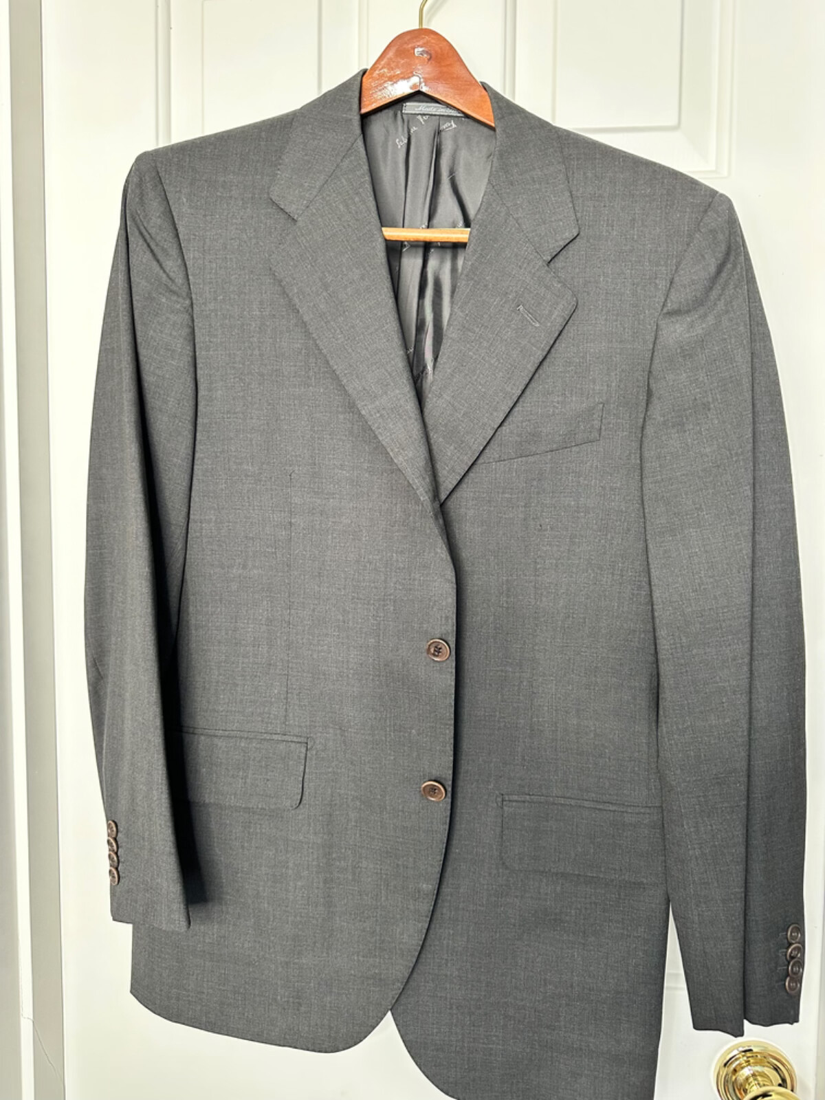 Salvatore Ferragamo Solid Grey Three Button Suit … - image 1