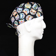 Colorful Cat Face on Black Theme Scrub Hat