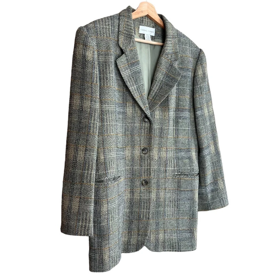 Blazer Tweed Vintage Años 90 Informal Esquina Manga Larga Multicolor Mezcla Lana 18 Foto 4 de 4