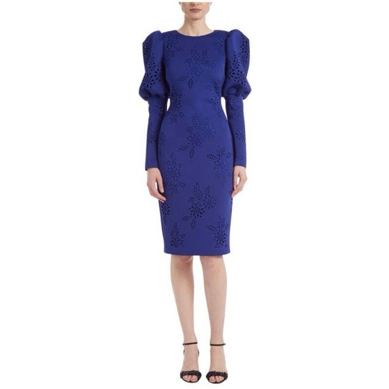 white christmas dresses Laser Flower Trapeze Dress in Blue