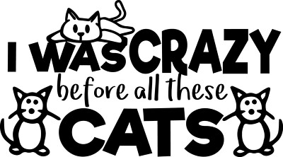 I Was Crazy Before All These Cats Decal Window Sticker Tumbler Car Cat Lover 