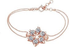 Beautiful Flower Chain Bracelet Simulated Birthstone 14K Rose Gold Plated Silver