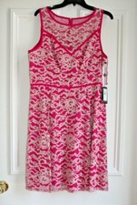 NWT Adrianna Papell Pink  Beige Sleeveless Floral Lace Dress Sz 14 MSRP 160 