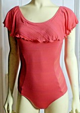 BeBe Burnout Stripe Ruffle Bodysuit One Piece Snap Closure, Salmon, X-Small, NWT