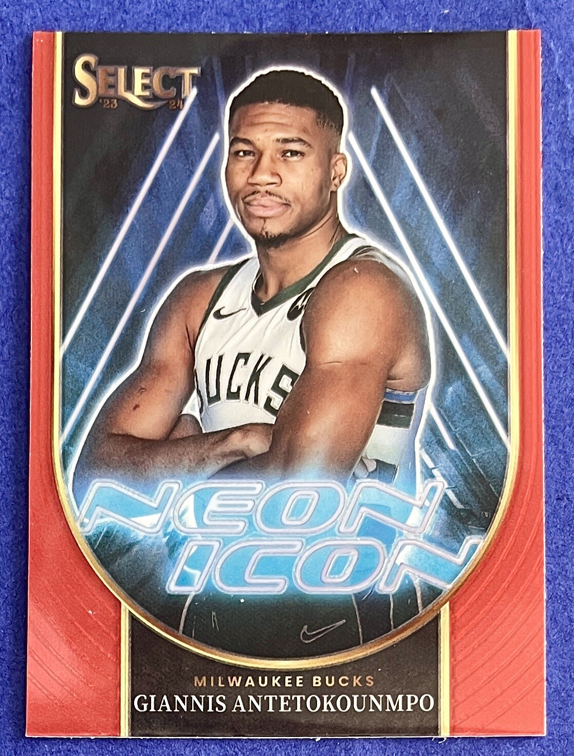 Giannis Antetokounmpo 2023-24 Panini Select NEON ICON RED PRIZM INSERT #1 BUCKS