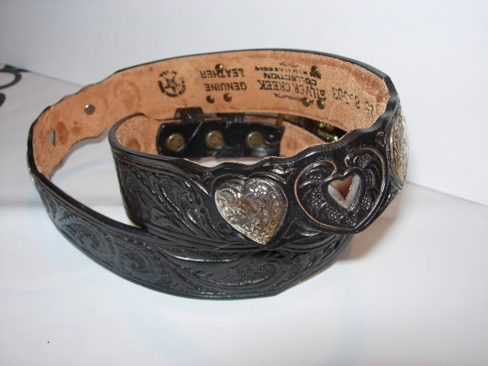 GIRLS BLACK LEATHER SILVER CREEK GAUCHO WESTERN COWBOY belt BUCKLE SIZE 28" - Image 4 of 4