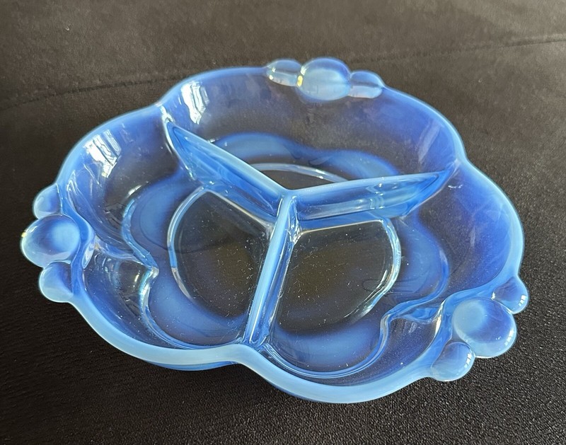 Vintage Duncan Miller-Tiffin-Canterbury Blue Neadymium 3 Part Dish Gorgeous!