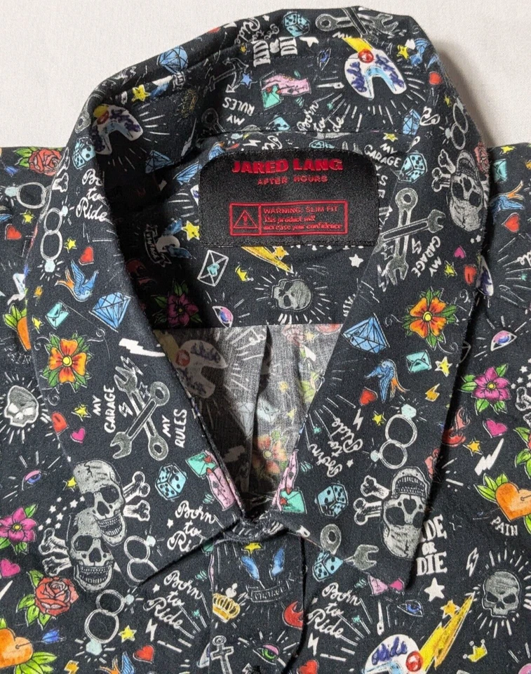 Camisa JARED LANG AFTER HOURS Hombre Mediana Negra RIDE OR DIE MY GARAGE MT RULES AOP Foto 4 de 4