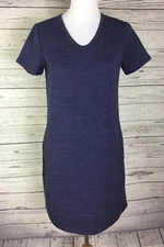 32 Degrees Cool Women T-Shirt Dress Size S Blue Knit V-Neck Short Sleeve Stretch