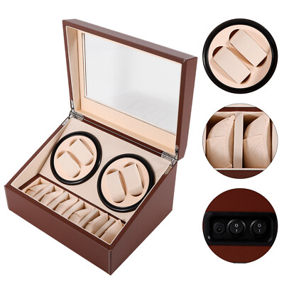 Leather Watch Winder Storage Display Case Box 4+6 Slots Automatic Rotation USA