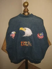 VTG International Denim/Jean BOMBER Jacket "GOD BLESS AMERICA" Men's XL/B&T