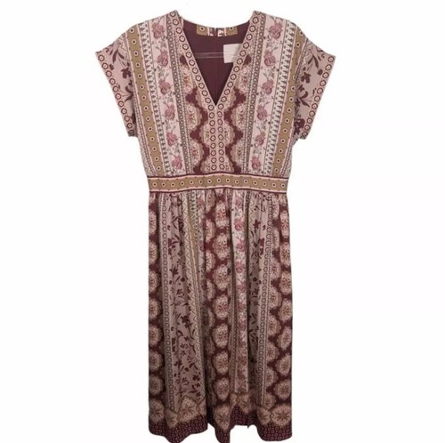 Gal Meets Glam Collection Liza Print Charmeuse Midi Dress Wine Taupe 8 - Picture 2 of 9