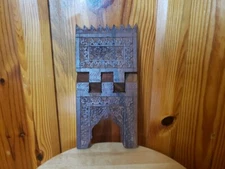 Hand Carved Wood Folding Cookbook Holder Bible Book Display Stand Rustic Boho