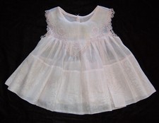 Vintage Sheer Pink Organdy Batiste Baby Dress 1950s Lace-12 Months 37