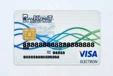 Expired BKT Bank debit card VISA ELECTRON from Albania. With chip.