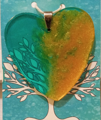 Handcrafted Green Gold Resin Heart Pendant Charm  Love Theme