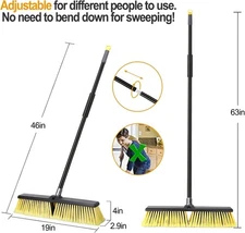 18 Inch Push Broom Outdoor Heavy Duty with 63 Inch Handle for Deck Driveway Gara